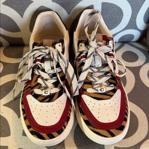 Coach Stylish Animal Print Sneakers with Red Accents